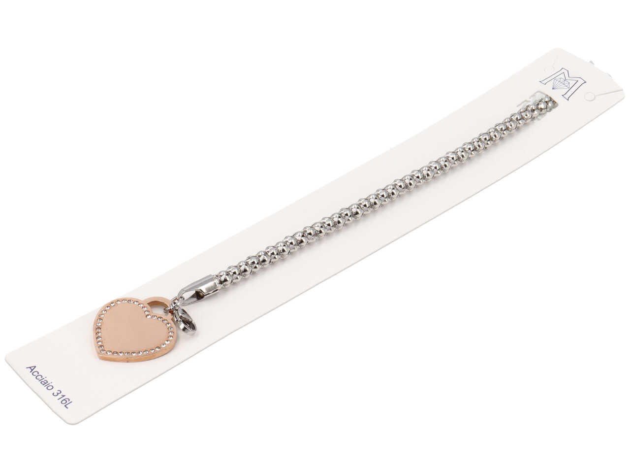 Bracciale con ciondolo a forma di cuore rosa