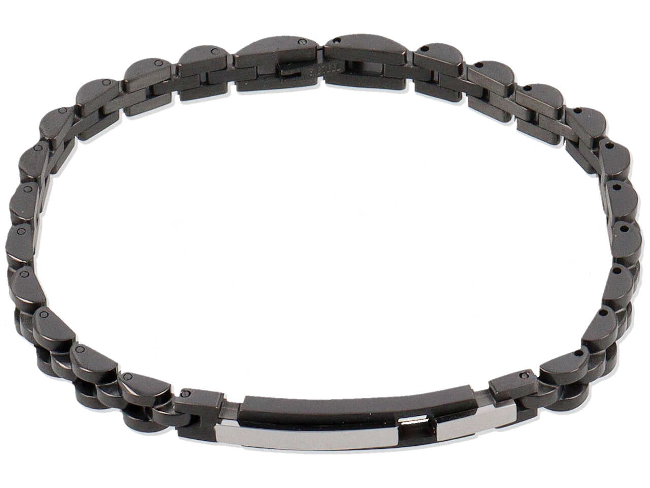 Bracciale in acciaio nero piastra argentata