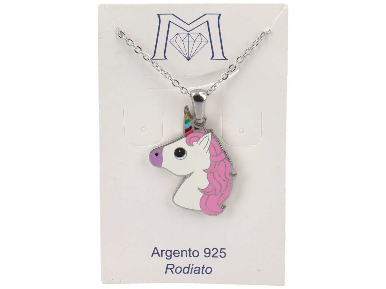 Collana con ciondolo a forma di testa unicorno smaltato