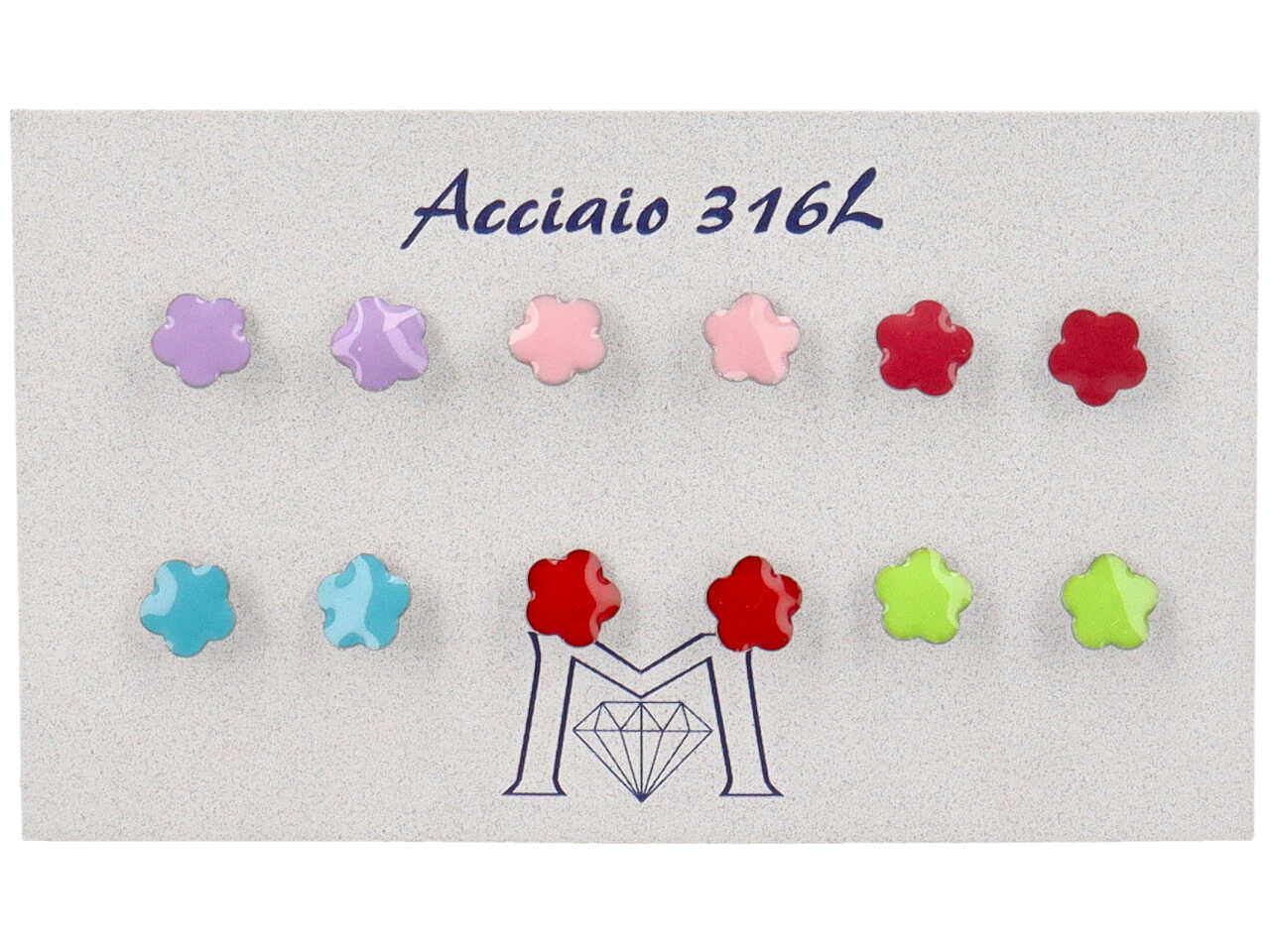 Orecchini a forma di fiorellino smaltato  - la confezione contiene 6 paia