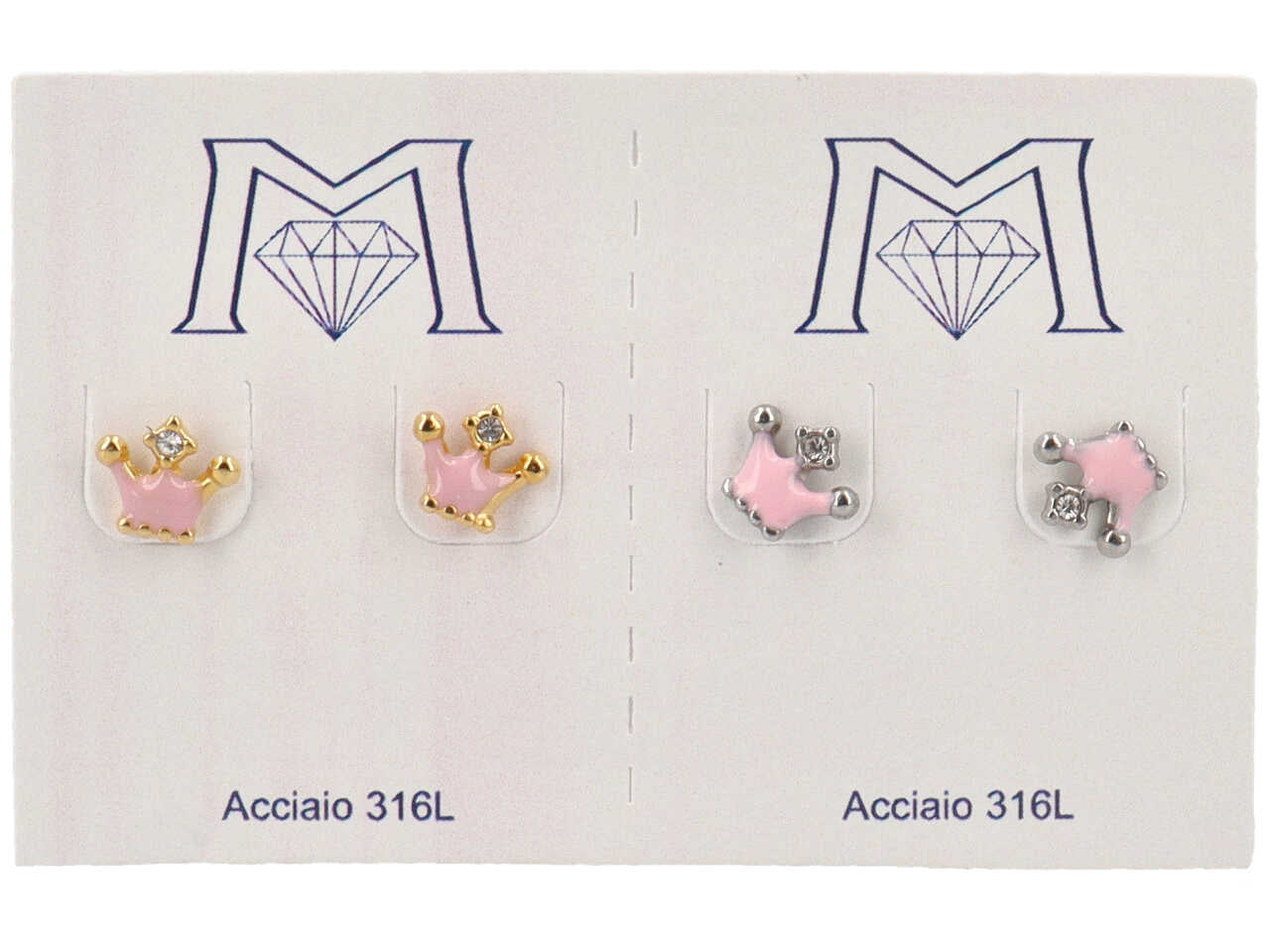 Orecchini acciaio corona rosa gold e silver - confezione 2 paia