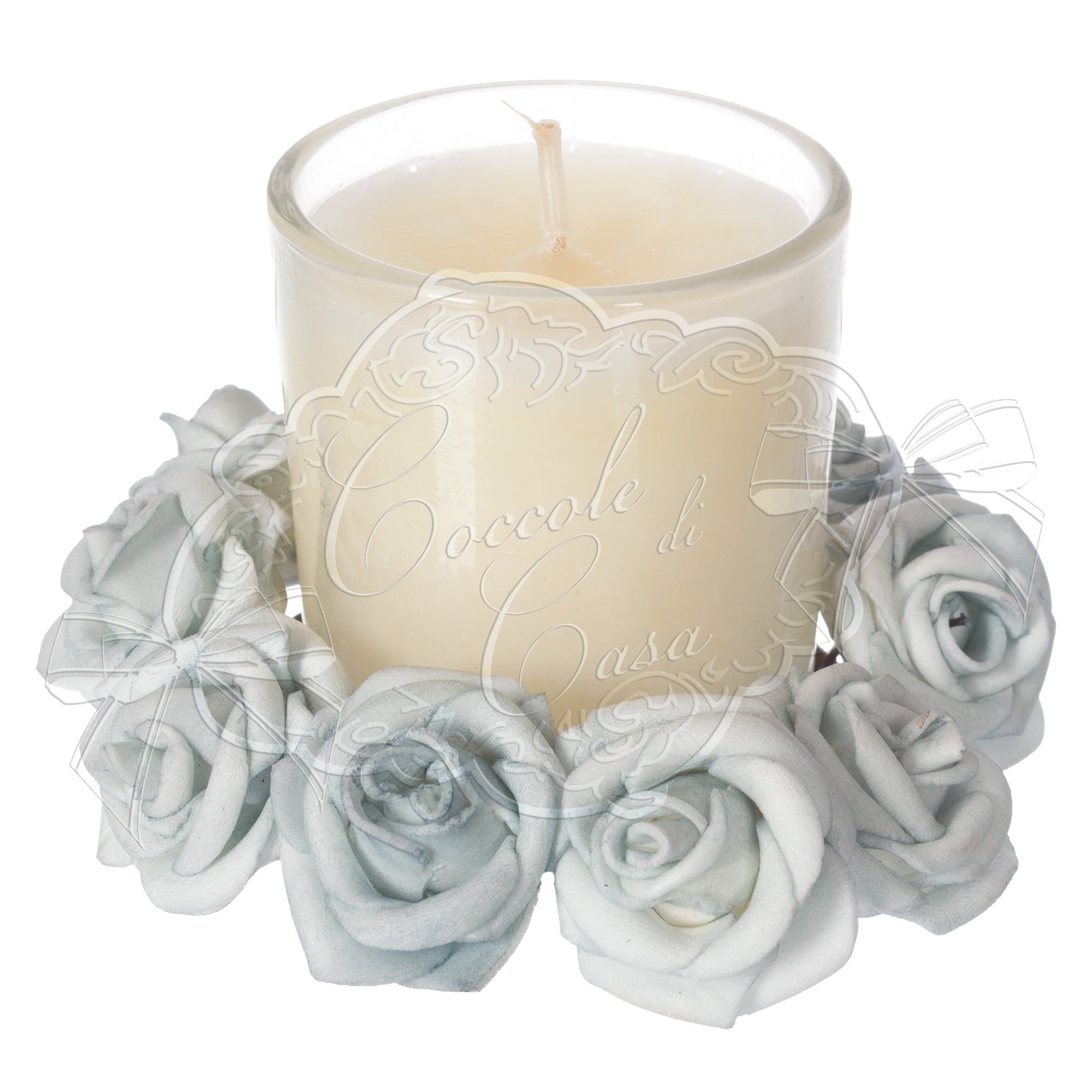 Girocandela d.10x3cm con rosselline celeste polvere