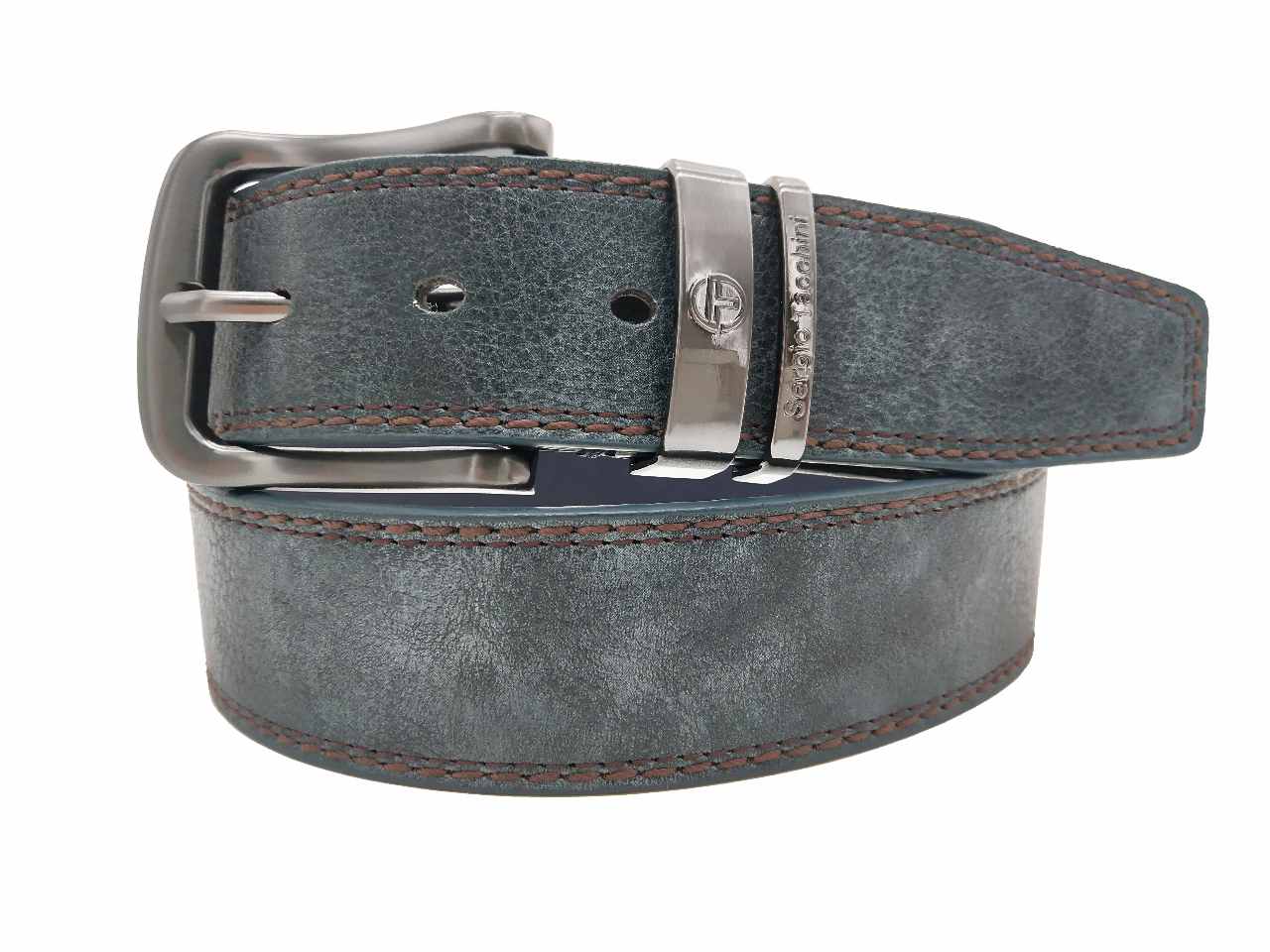 Cintura foderata in pelle colore blu