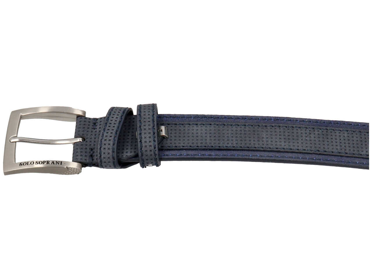 Cintura da uomo blu in similpelle con decoro quadrettato e fibbia argento, larghezza 4 cm in taglie assortite dalla 115 alla 130 cm - Solo Soprani