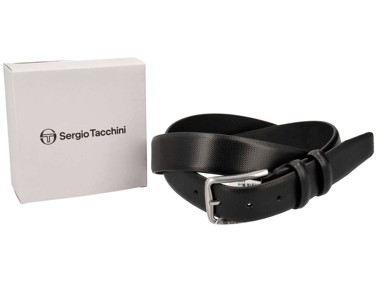 Cintura da uomo nera in pelle lavorata con fibbia color nikel, altezza 3,5 cm in taglie assortite dalla 115 alla 130 - Sergio Tacchini