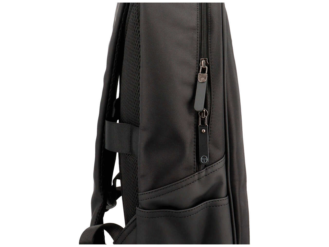 Zaino da uomo nero in simil pelle e tessuto 40x27x14 cm - Sergio Tacchini