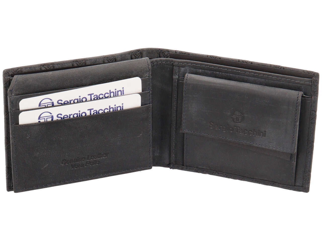 Portafoglio da uomo in pelle blu scuro con logo a rilievo 9x11,5 cm - Sergio Tacchini