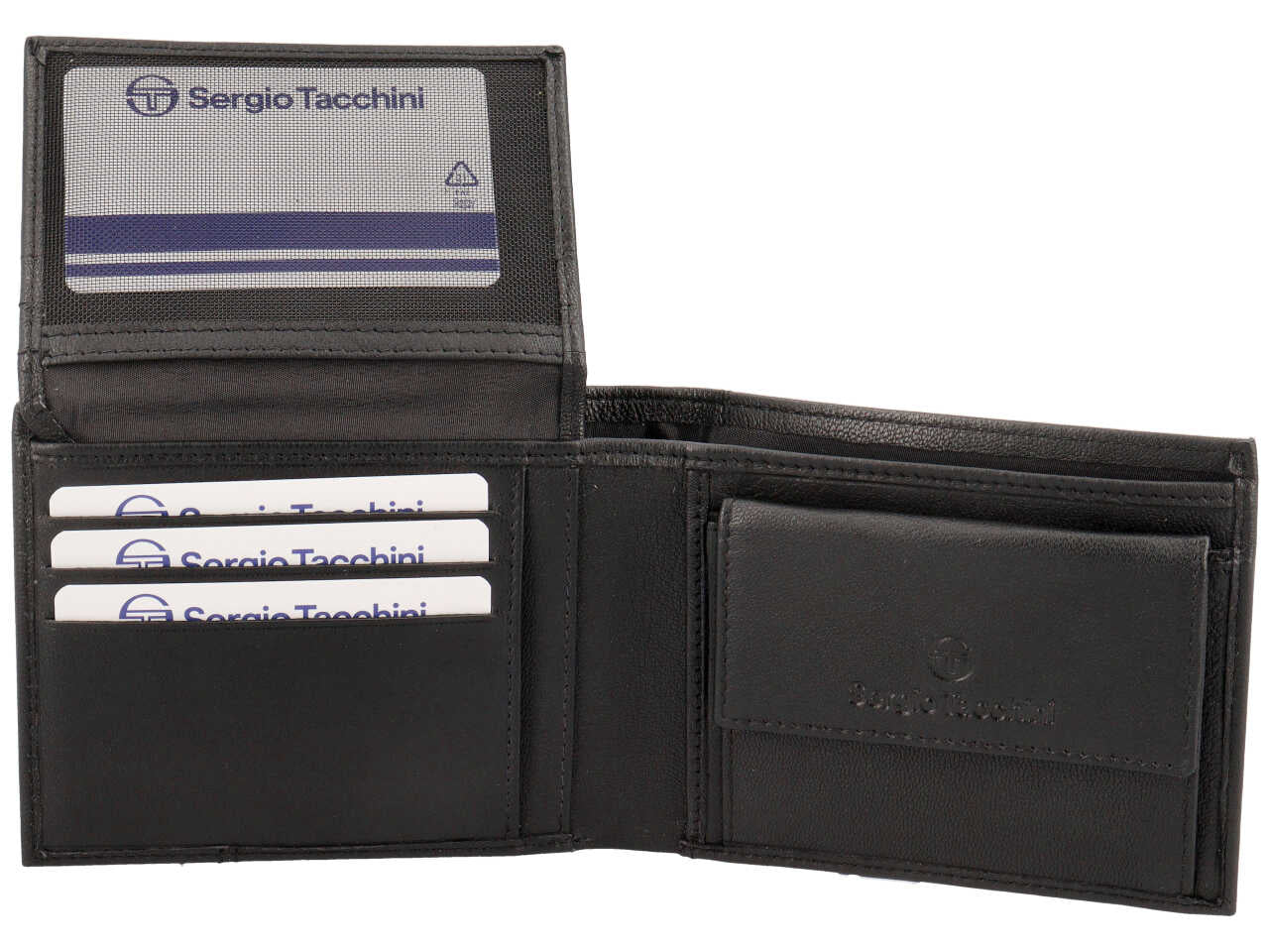 Portafoglio da uomo in pelle nero con inserto verde oliva, 10x13 cm - Sergio Tacchini