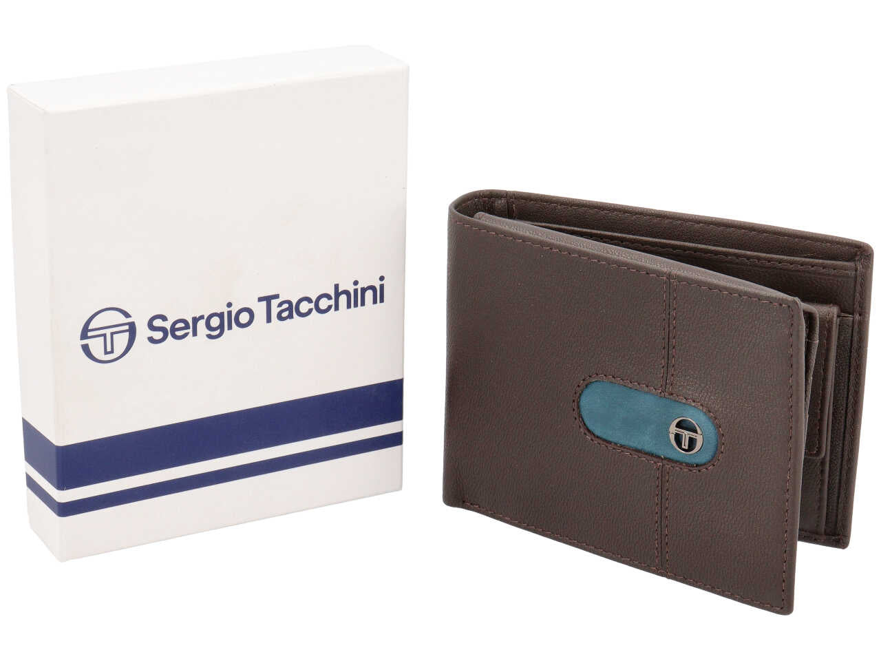 Portafoglio da uomo in pelle testa di moro con inserto avio, 10x13 cm - Sergio Tacchini