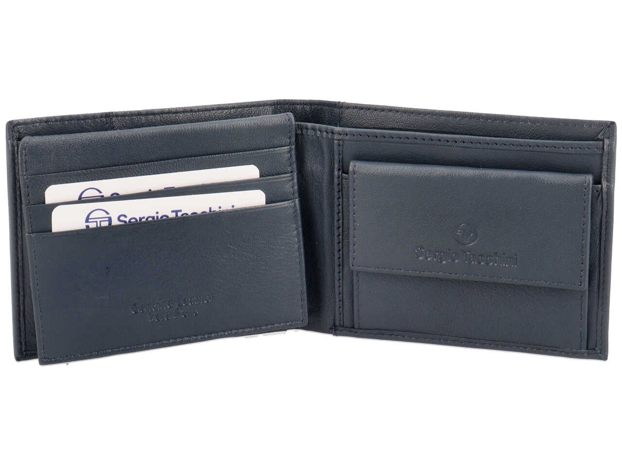 Portafoglio da uomo in pelle blu con inserto bordeaux, 10x13 cm - Sergio Tacchini