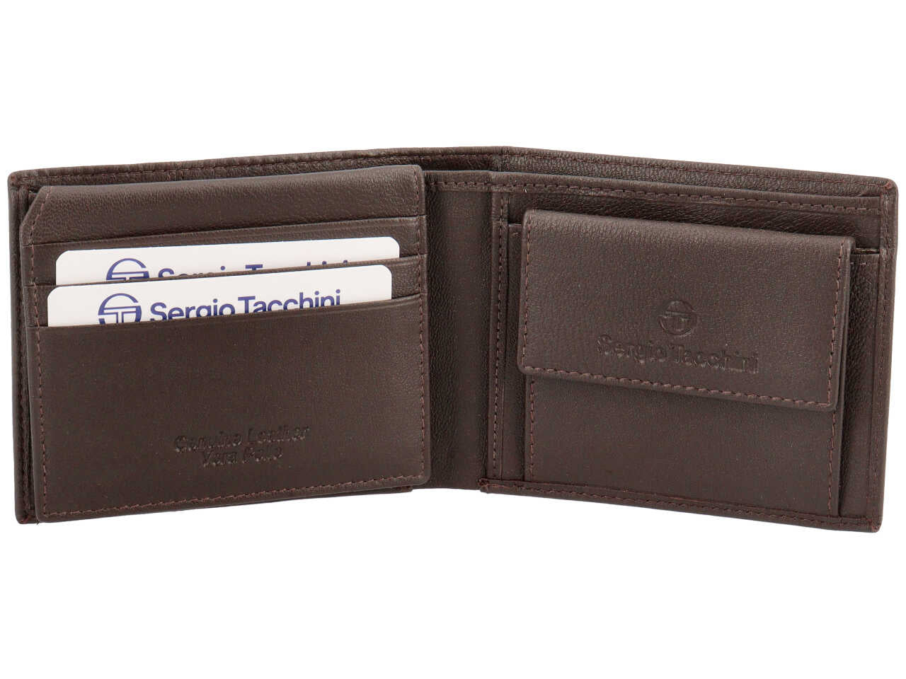Portafoglio da uomo in pelle testa di moro con inserto avio, 9x11,5 cm - Sergio Tacchini