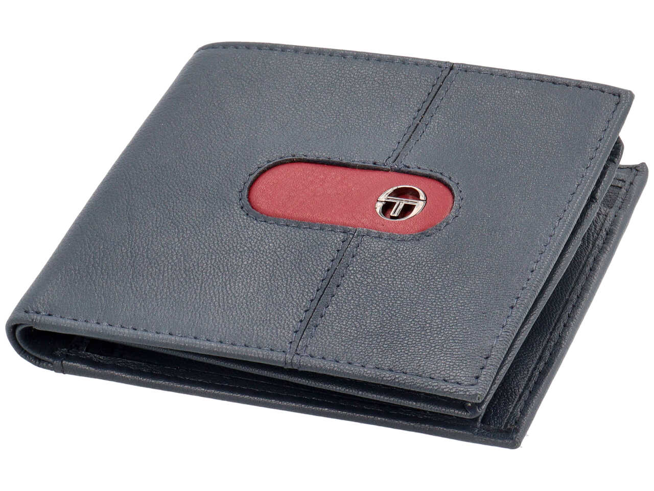 Portafoglio da uomo in pelle blu con inserto bordeaux, 9x11,5 cm - Sergio Tacchini