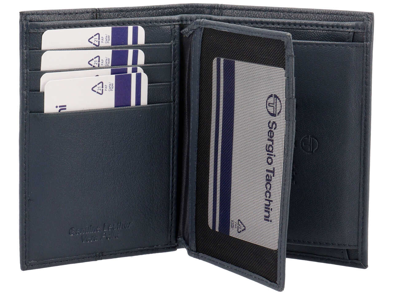 Portafoglio da uomo in pelle blu con inserto bordeaux, 12,5x9,5 cm - Sergio Tacchini