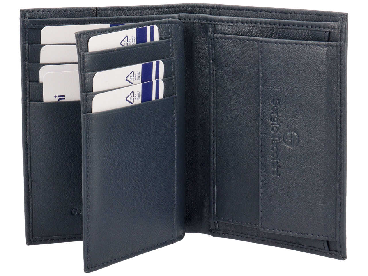 Portafoglio da uomo in pelle blu con inserto bordeaux, 12,5x9,5 cm - Sergio Tacchini