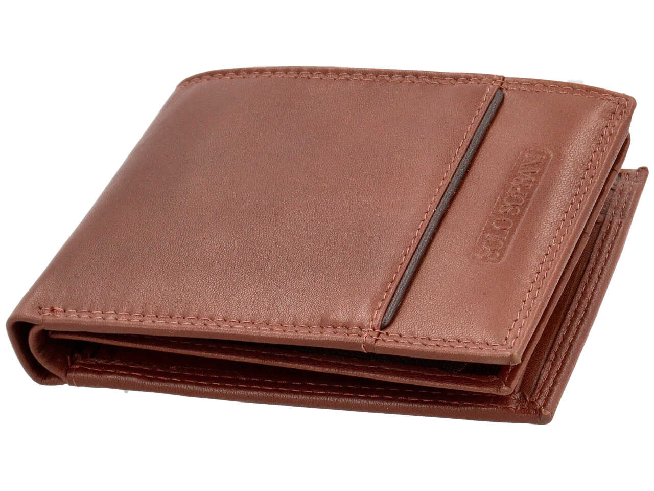 Portafoglio da uomo in pelle marrone e inserto marrone scuro con portamonete, 9,5x12 cm - Solo Soprani