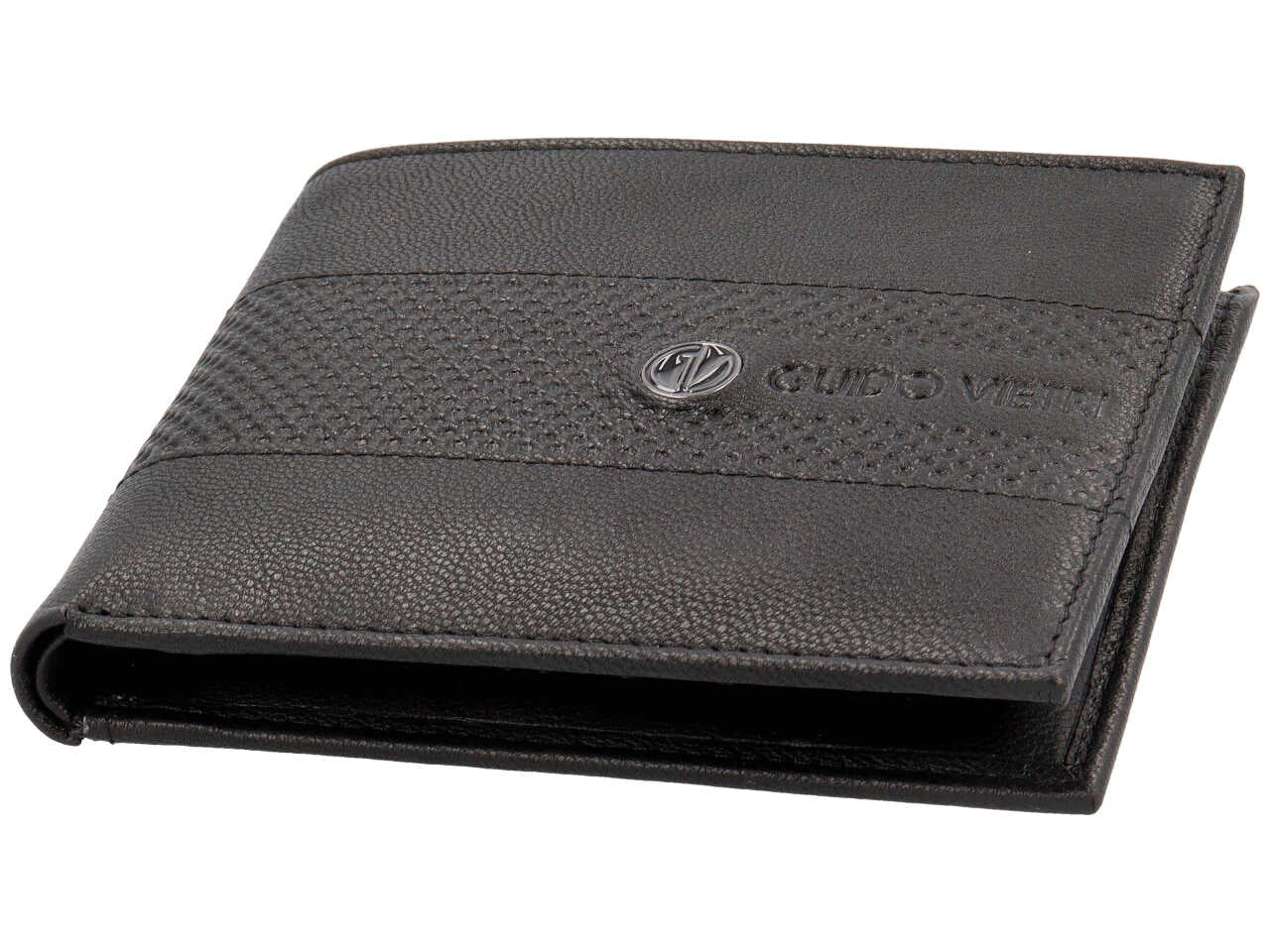 Portafoglio da uomo in pelle nero con portatessere removibile, 9,5x12,5x2 cm - Guido Vietri