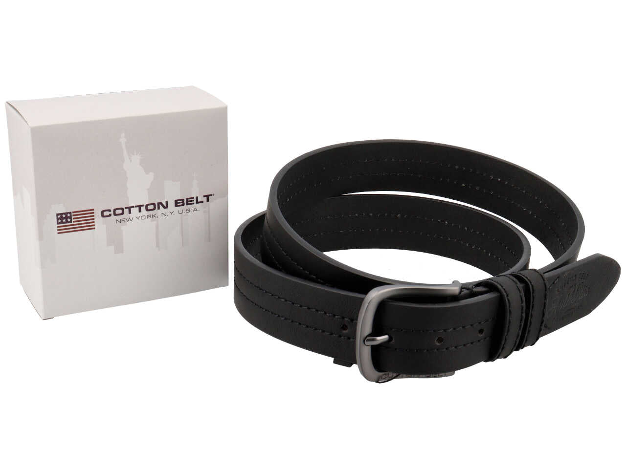 Cintura da uomo nera in pelle e rigenerato di cuoio - Cotton Belt