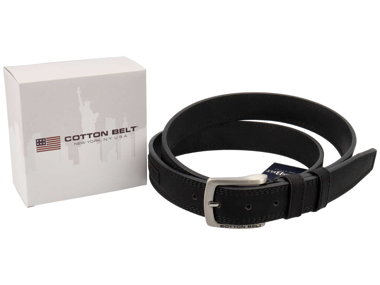 Cintura da uomo nera in pelle e rigenerato di cuoio - Cotton Belt