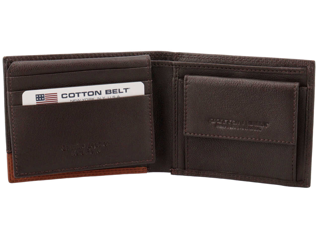 Portafoglio da uomo in pelle marrone chiaro e marrone scuro 11x9x2 cm - Cotton Belt