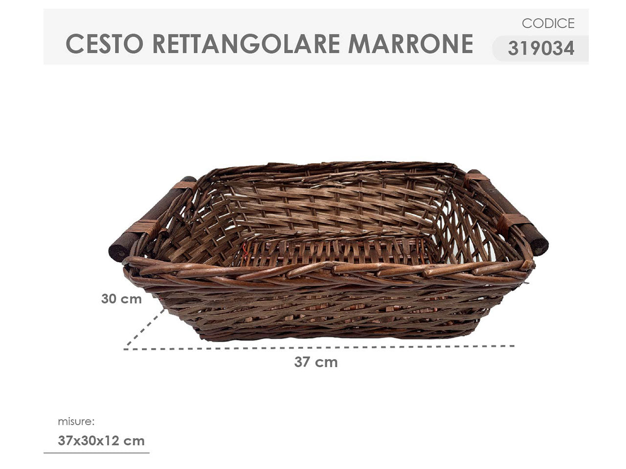 Cesto rettangolare colore marrone misura 37x30x12cm