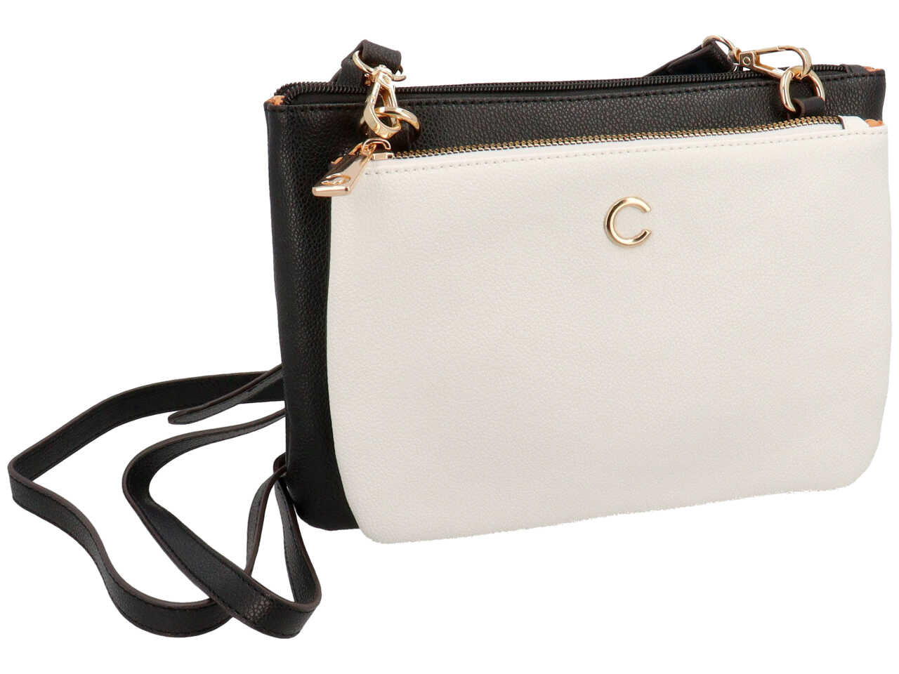 Borsa da donna first collection tracolla piatta doppia colore nero composizione: 100% pelle sintetica