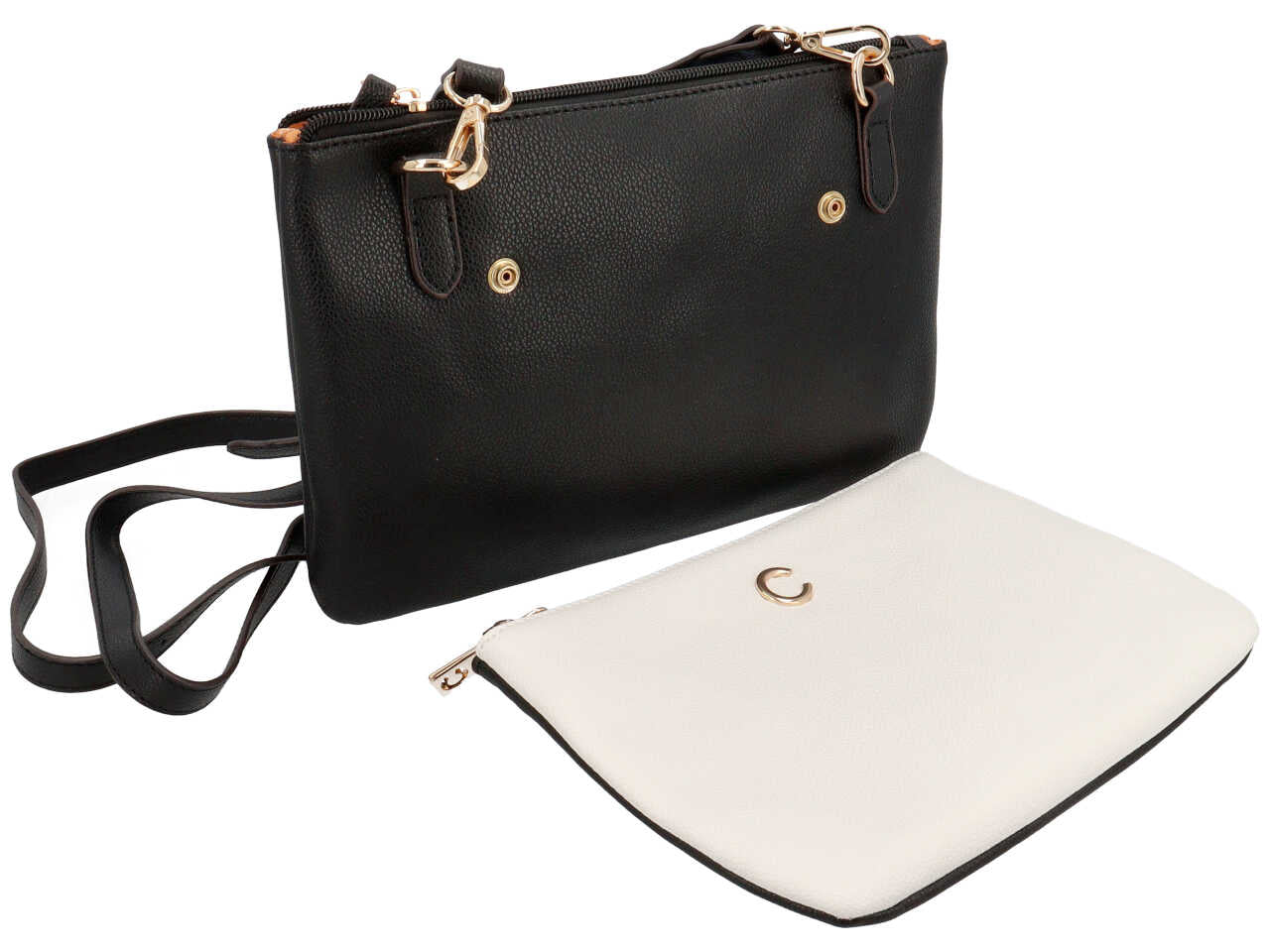 Borsa da donna first collection tracolla piatta doppia colore nero composizione: 100% pelle sintetica