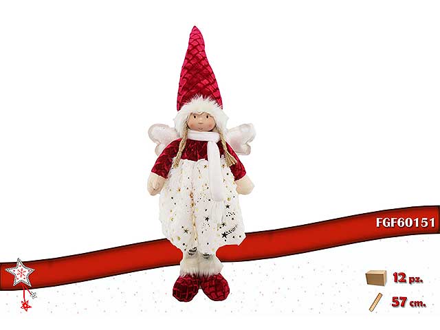Bambola angelo 21x19x57 bianco/rossa