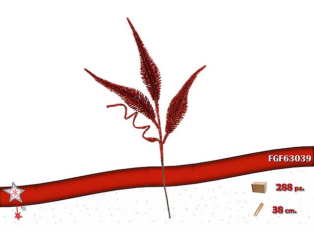 Fiore glitterato rosso 38cm