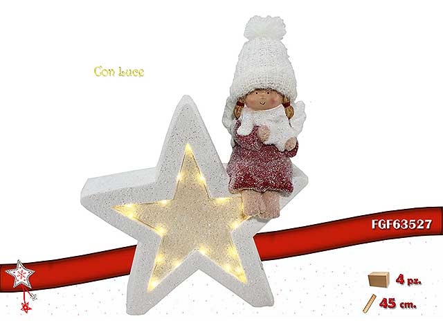 Bimbo su stella terracotta 35x15x41 con luci