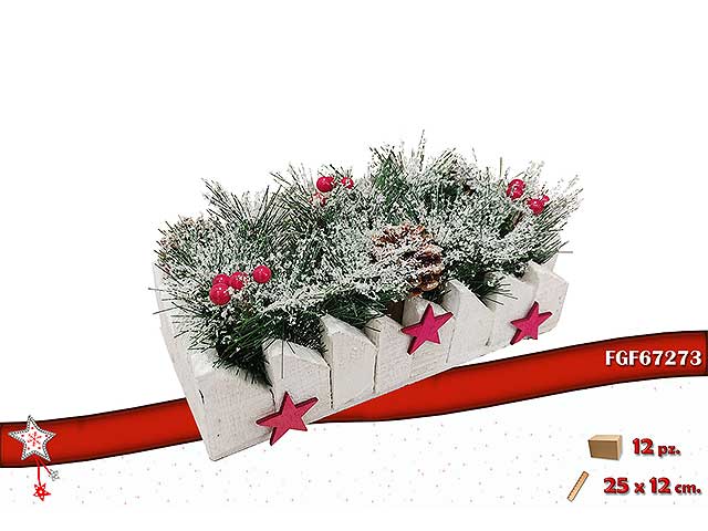 Porta candela legno 25x12 con decorazioni