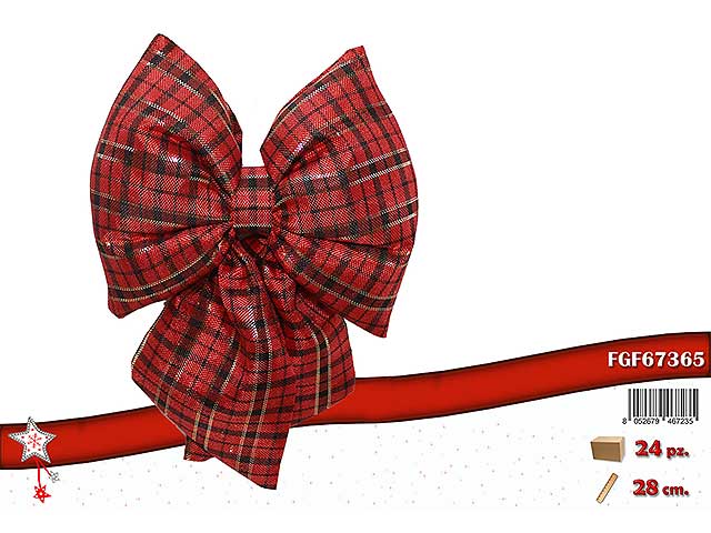 Fiocchi decorativi natalizi scozzese in tessuto 28cm