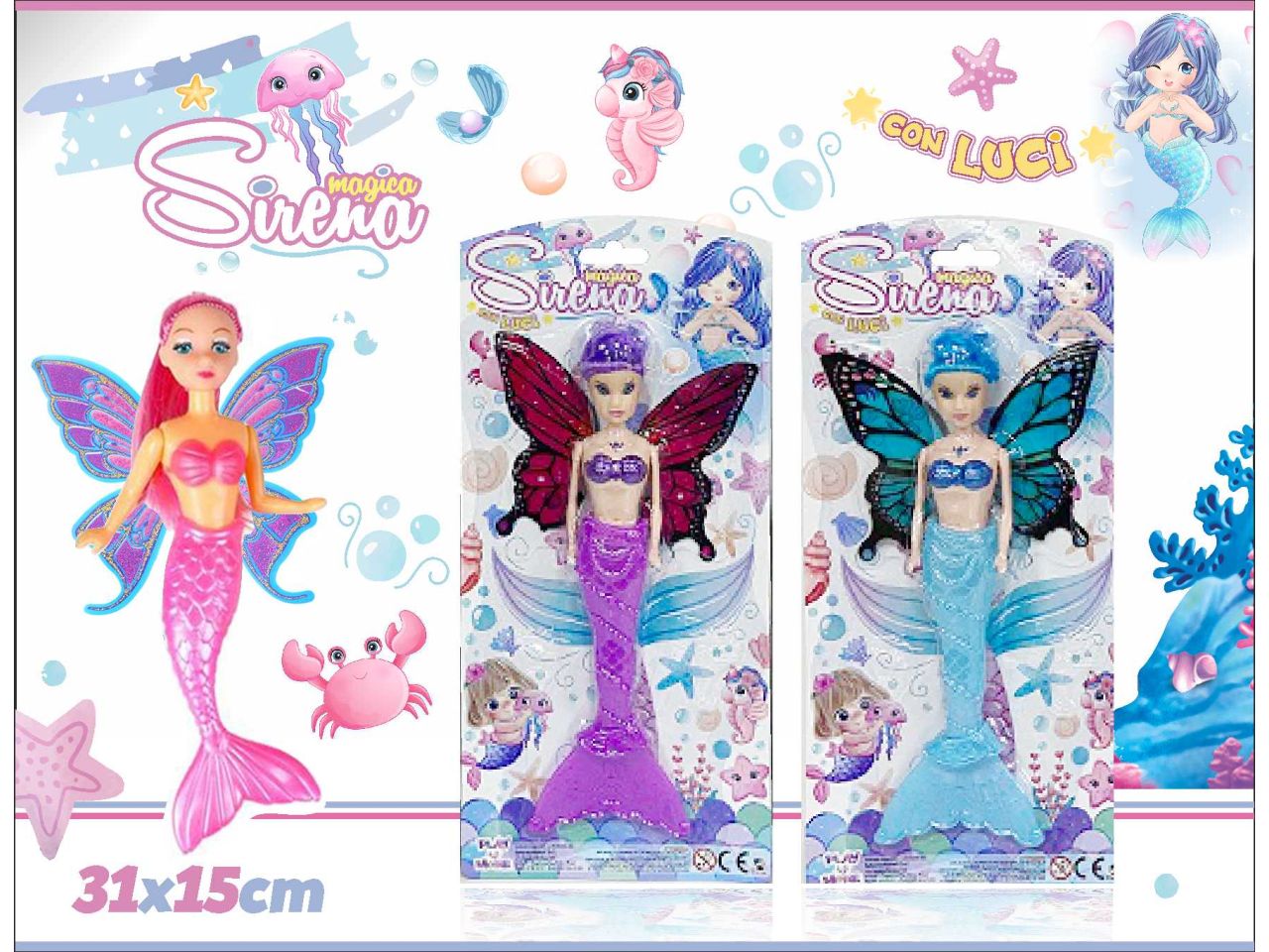 Sirena con luci 30cm con ali