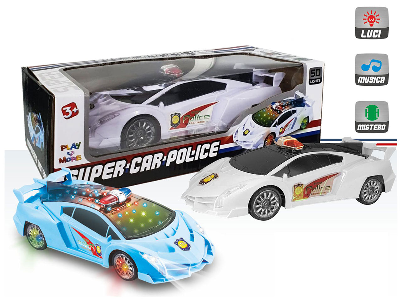 Auto della polizia con movimento mistero luci e musica scala 1:16