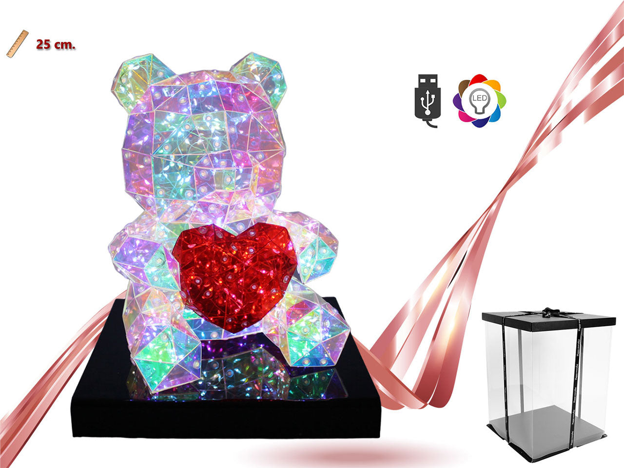 Orso in pvc luminoso con cuore 30cm