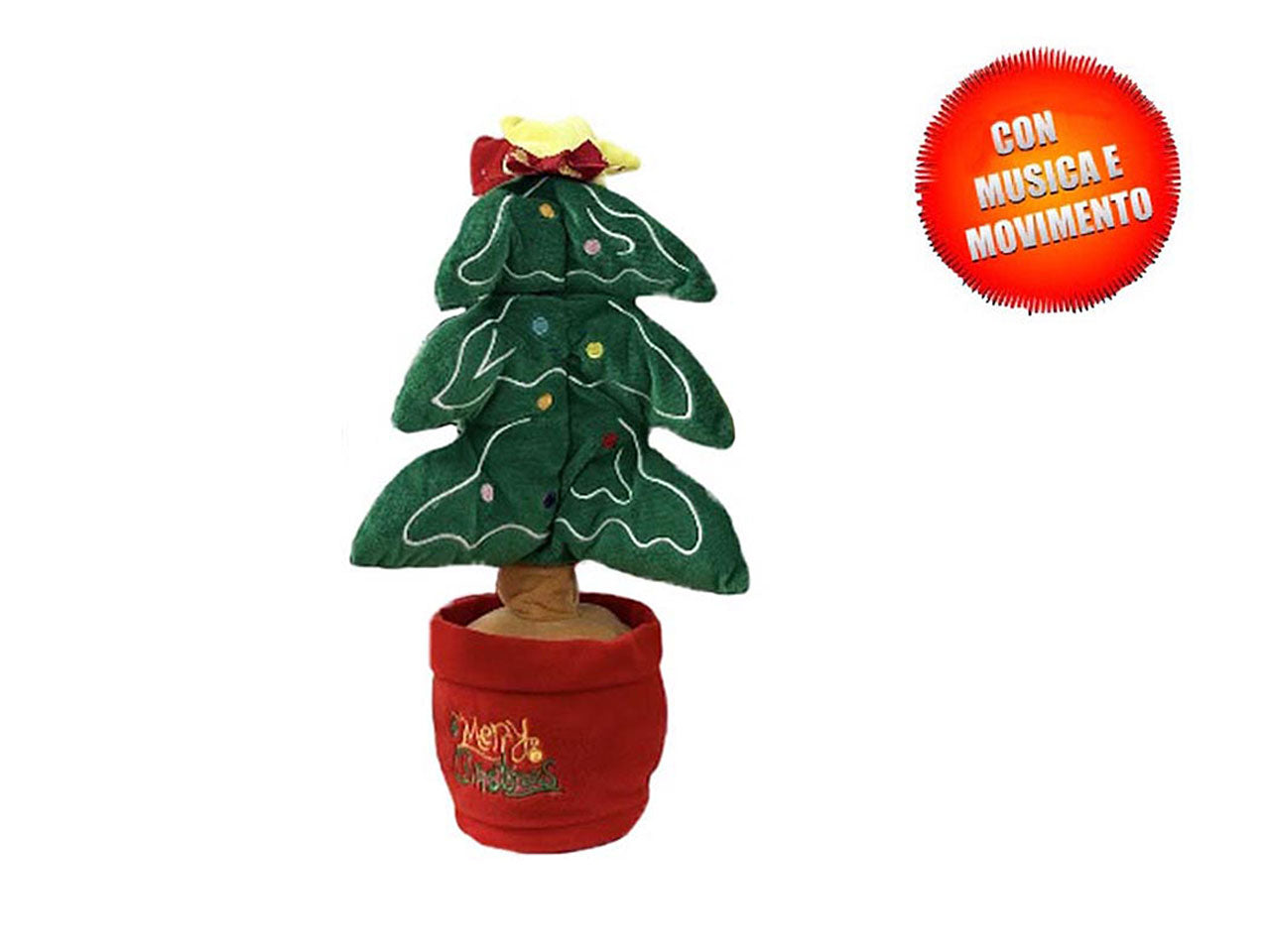 Pupazzo piantina albero di natale con movimento e musica misura 30cm