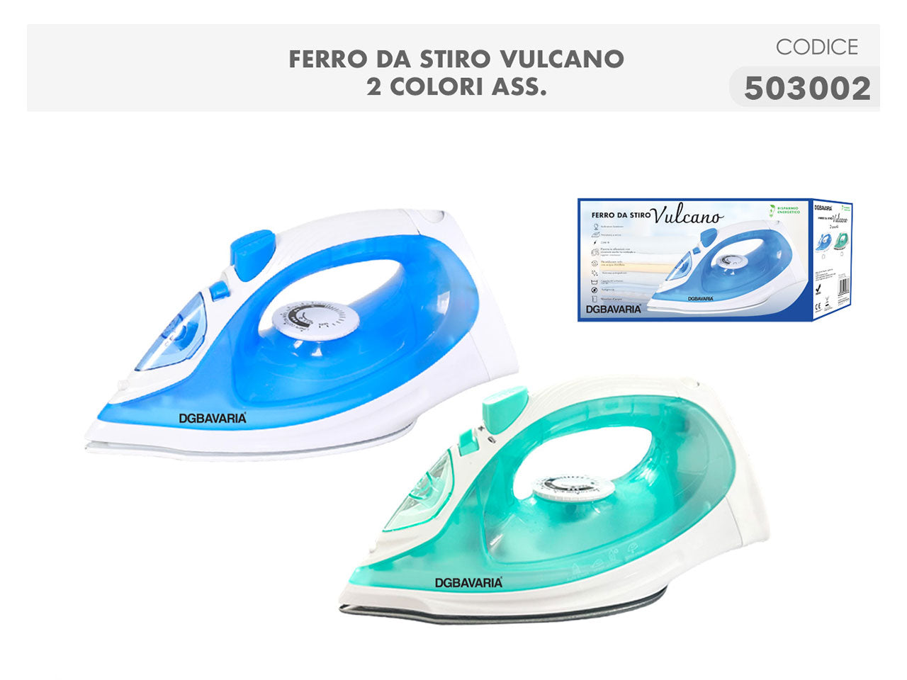 Ferro da stiro in plastica e alluminio verde e blu - Casalinghi del Giudice