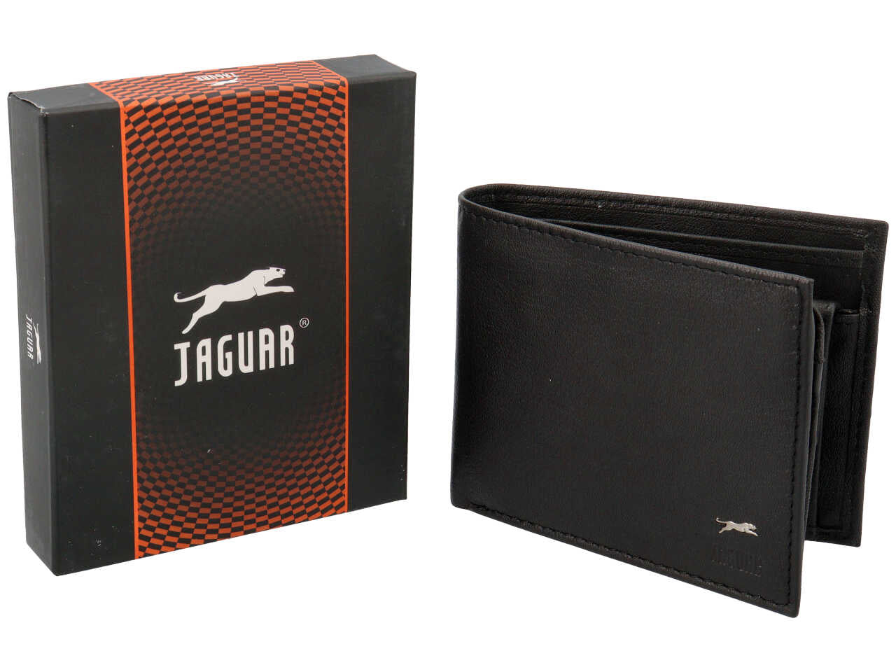 Portafoglio da uomo in nero, doppia patta e portamonete, 11x9 cm -Jaguar