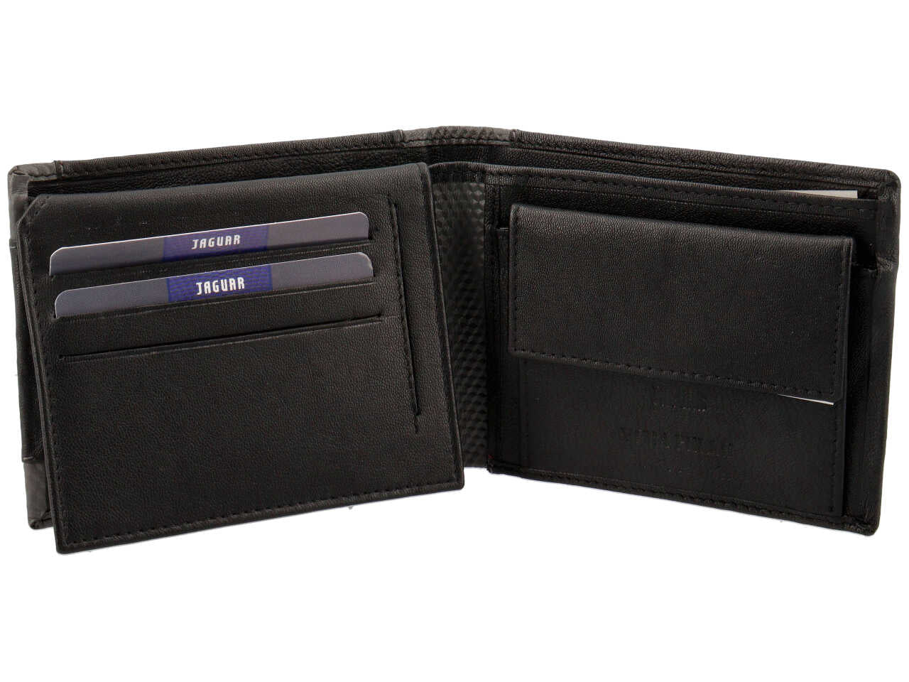 Portafoglio uomo jaguar doppia patta piu' moneta in vera pelle colore nero 11x6,5cm