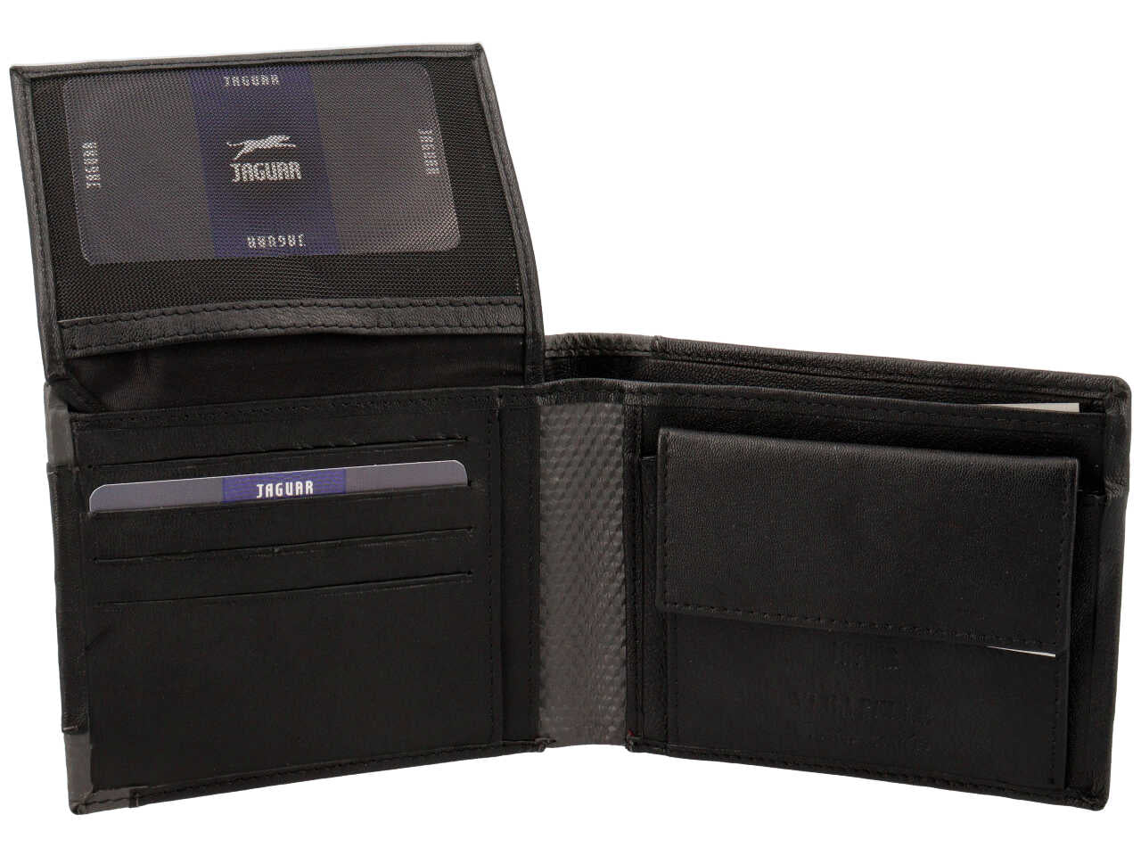 Portafoglio uomo jaguar doppia patta piu' moneta in vera pelle colore nero 11x6,5cm