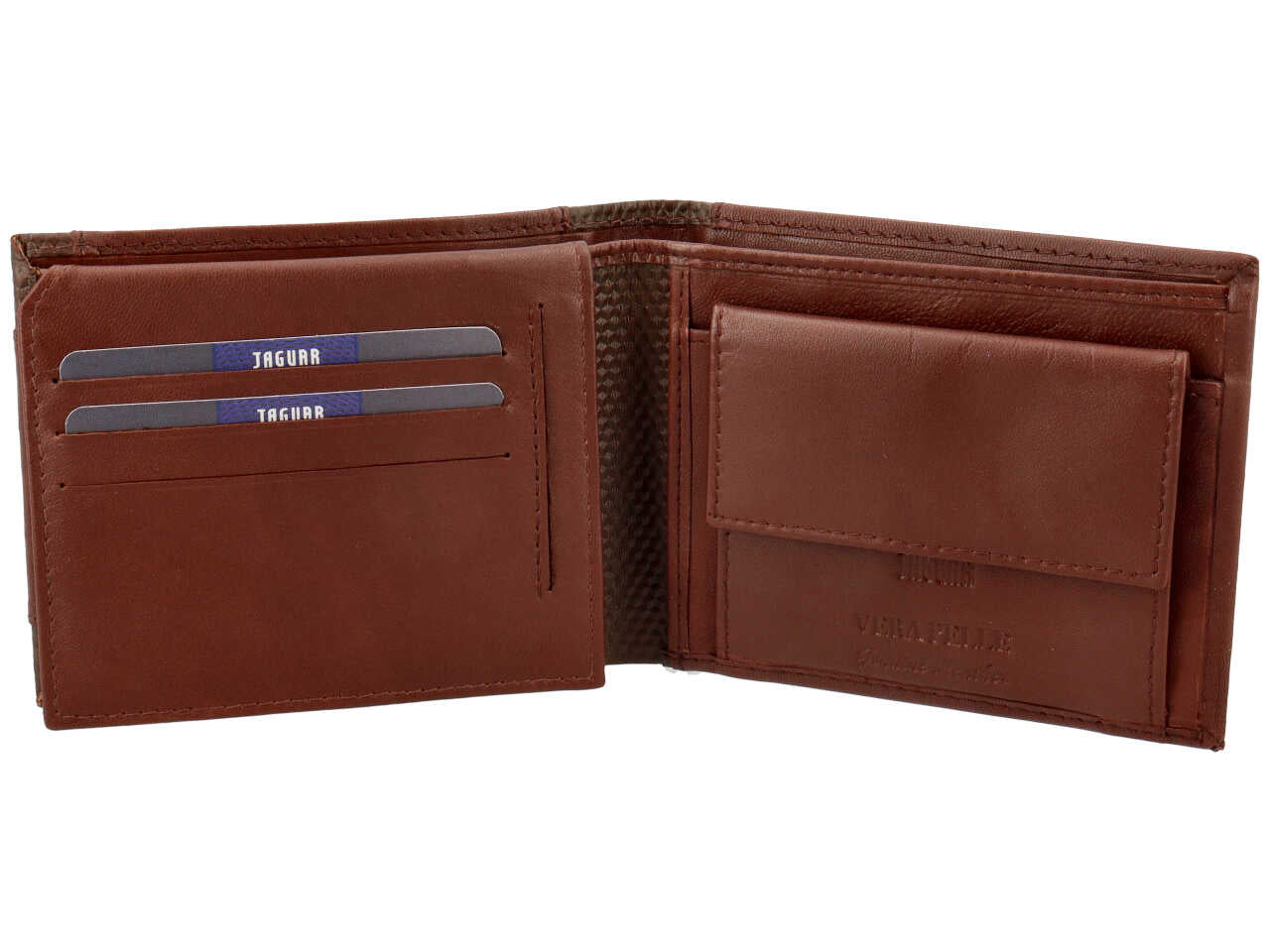 Portafoglio uomo jaguar doppia patta piu' moneta in vera pelle colore tabacco 11x6,5cm