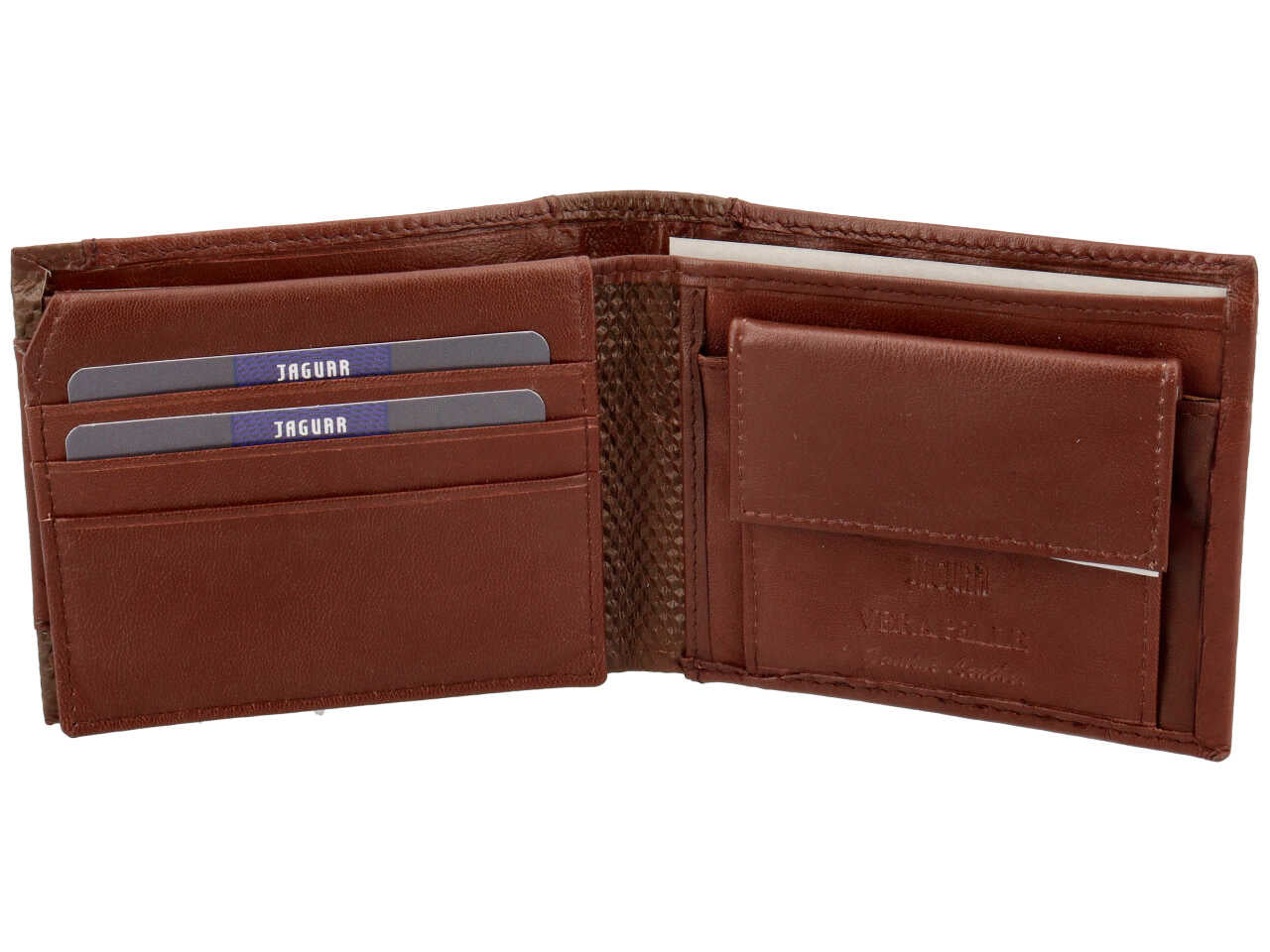 Portafoglio uomo jaguar doppia patta piu' moneta piccolo in vera pelle colore tabacco 11x9cm