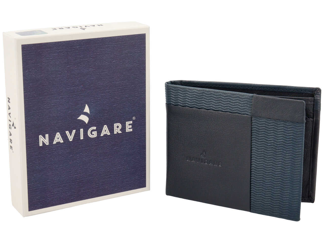 Portafoglio navigare da uomo doppia patta piu' moneta in vera pelle nappa piu' oil stampato misura 11x6,5cm colore blu notte