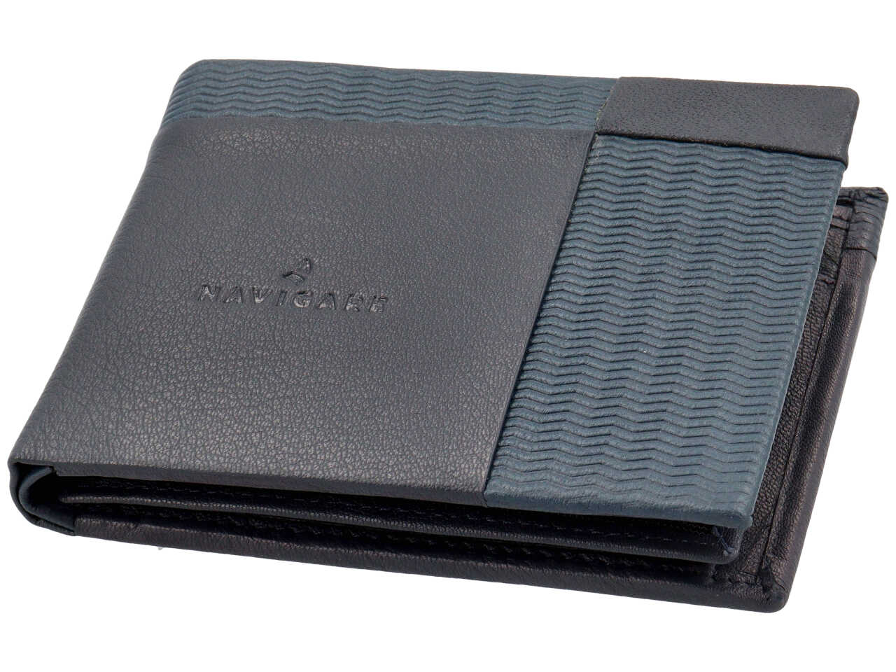 Portafoglio navigare da uomo doppia patta piu' moneta in vera pelle nappa piu' oil stampato misura 11x6,5cm colore blu notte