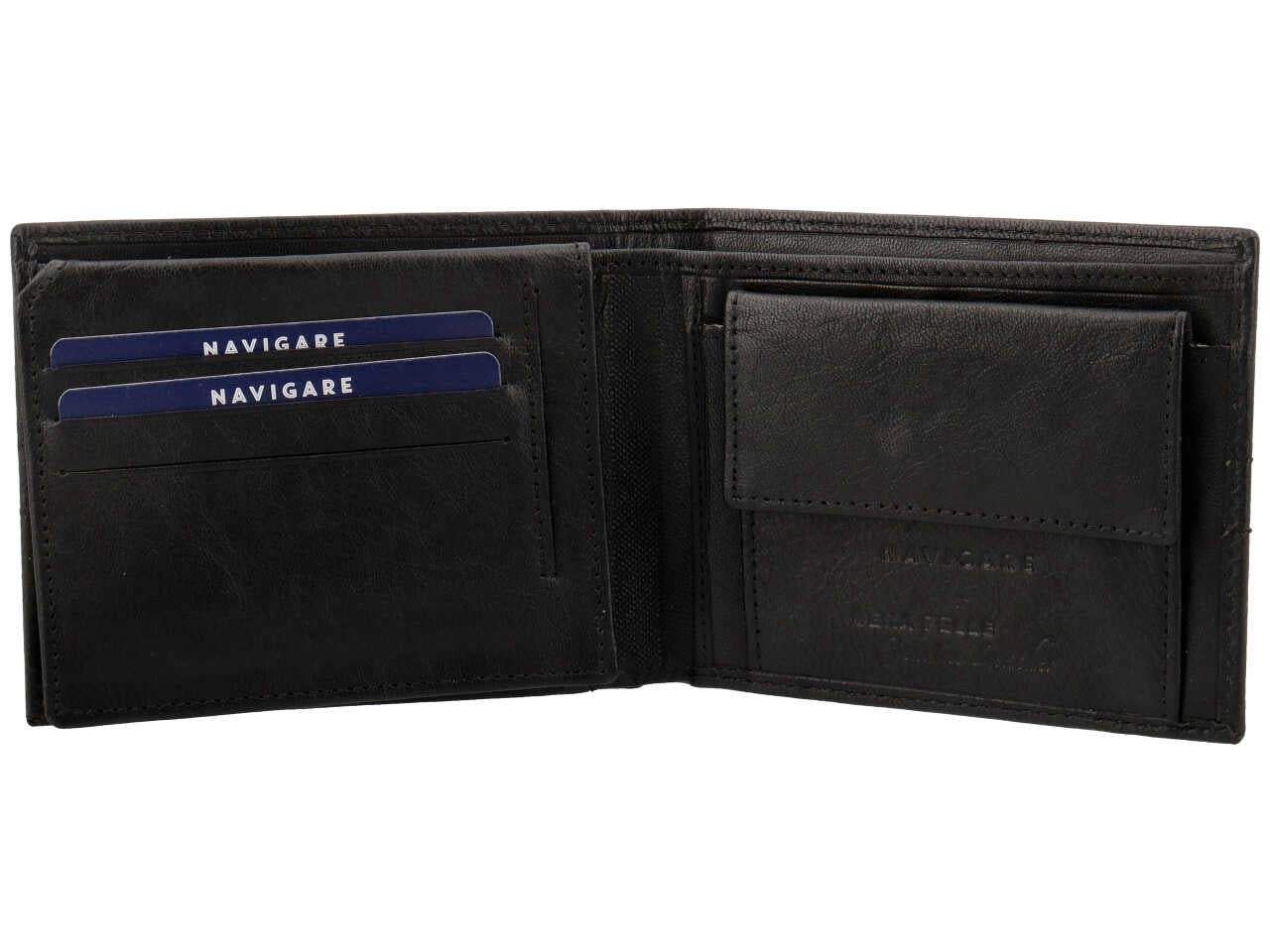 Portafoglio navigare da uomo doppia patta piu' moneta in vera pelle oil stampato misura 11x6,5cm colore nero