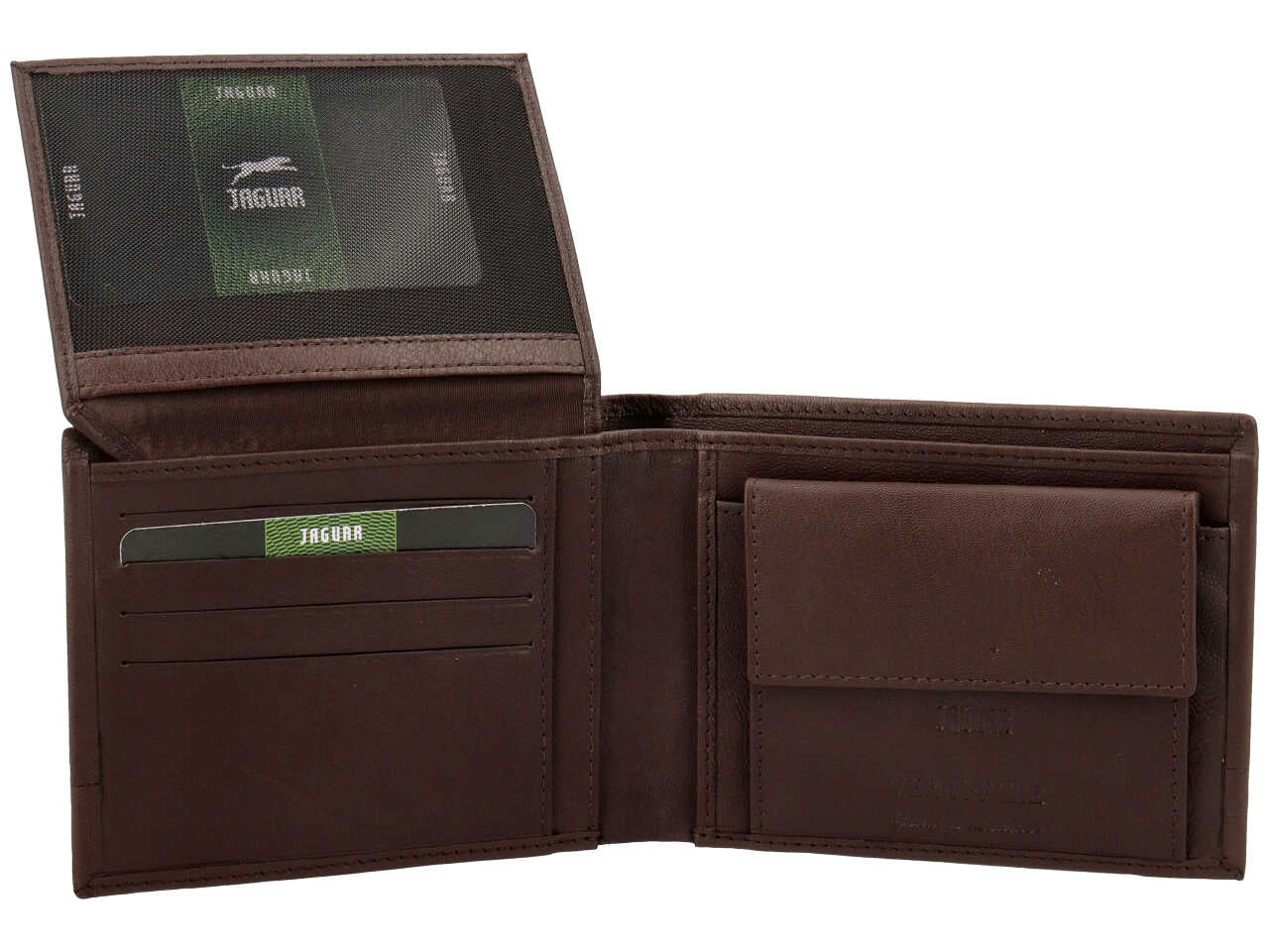 Portafoglio jaguar da uomo doppia patta piu' moneta in vera pelle sugar print misura 11x6,5cm colore castano