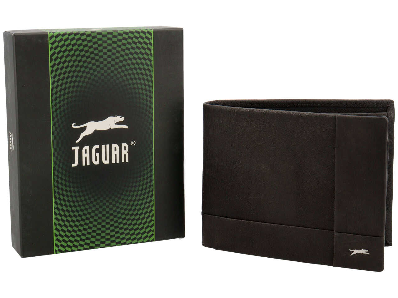 Portafoglio jaguar da uomo doppia patta piu' moneta in vera pelle sugar print misura 11x6,5cm colore nero