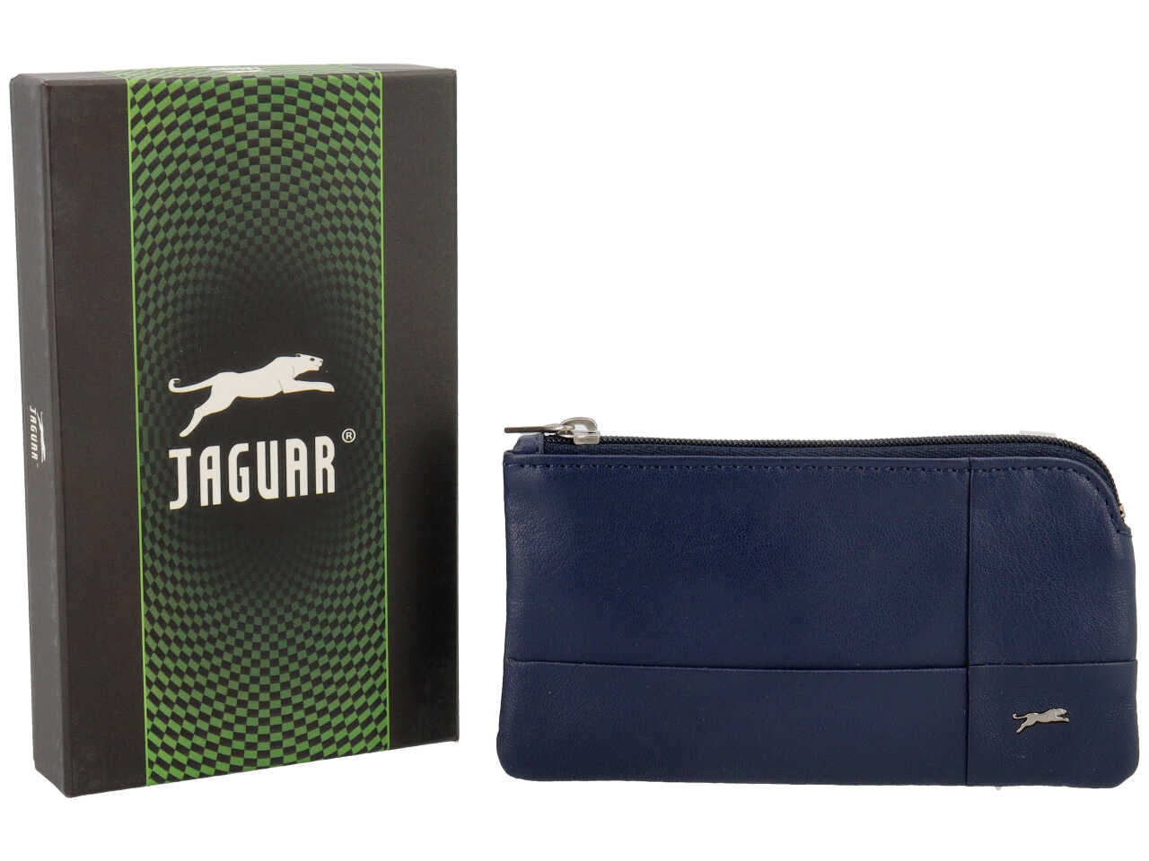 Portamonete jaguar da uomo con zip in vera pelle sugar print misura 13,9x7,7cm colore blu notte