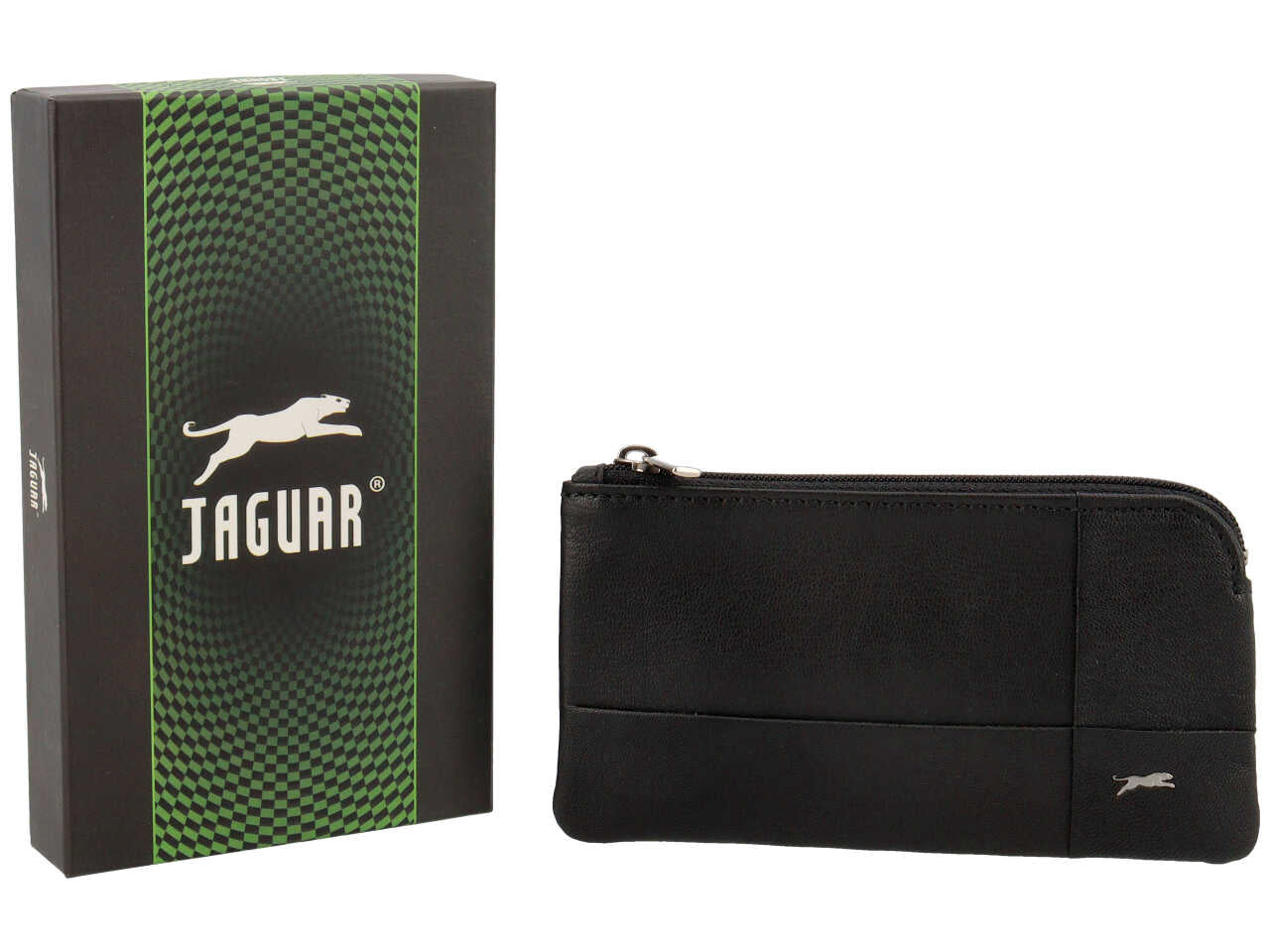 Portamonete jaguar da uomo con zip in vera pelle sugar print misura 13,9x7,7cm colore nero