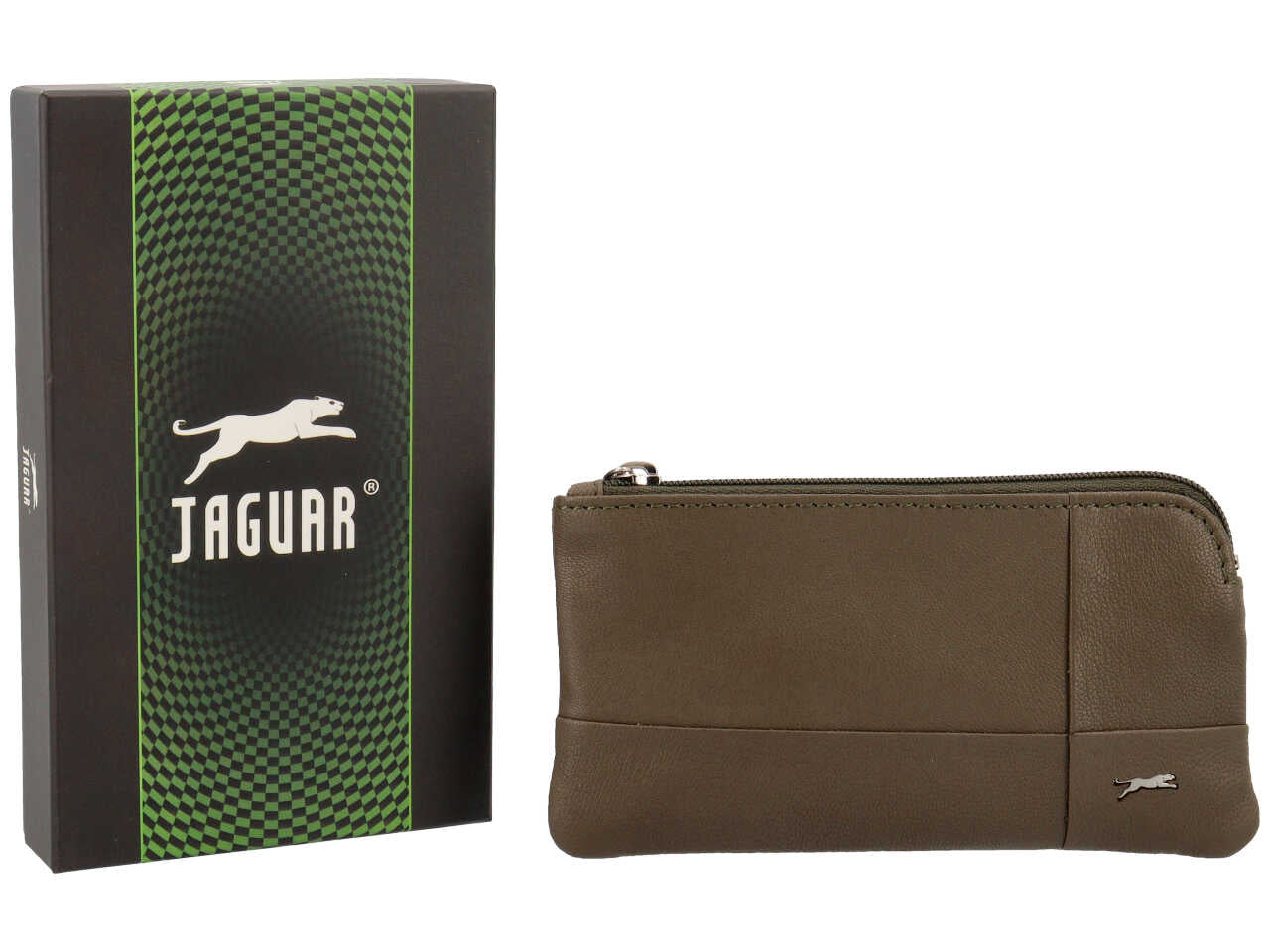 Portamonete jaguar da uomo con zip in vera pelle sugar print misura 13,9x7,7cm colore oliva