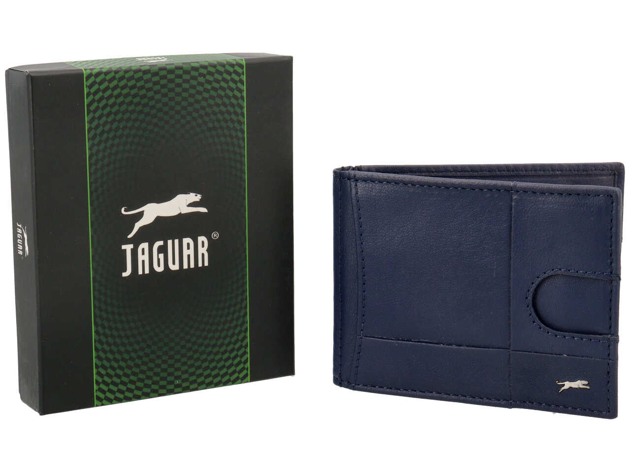 Portafoglio jaguar da uomo a molla con zip moneta in vera pelle sugar print misura 10,5x8,4cm colore blu notte